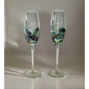 Romania Artland Helios Fluted Champagne 10" Set of 2 Mosaic Stain Glass